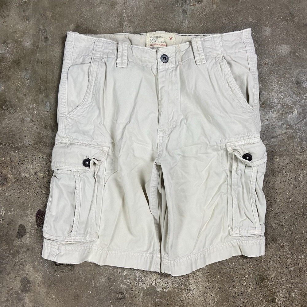 Vintage Y2K American Eagle Cargo Shorts Size 34 Beige Classic Length Outdoor